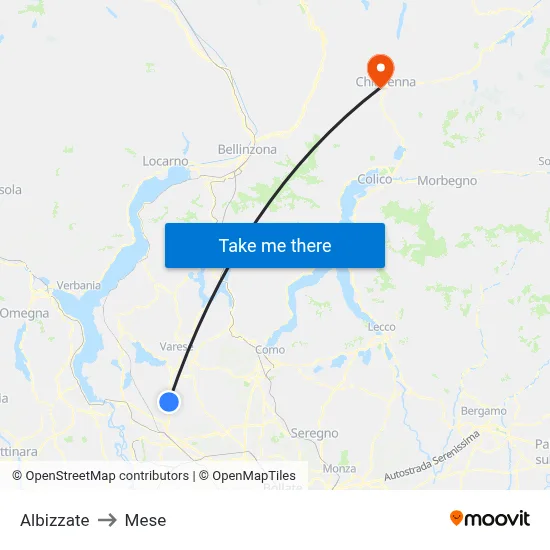 Albizzate to Mese map