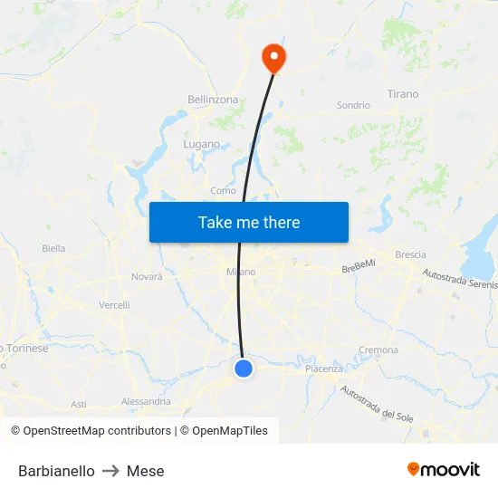 Barbianello to Mese map