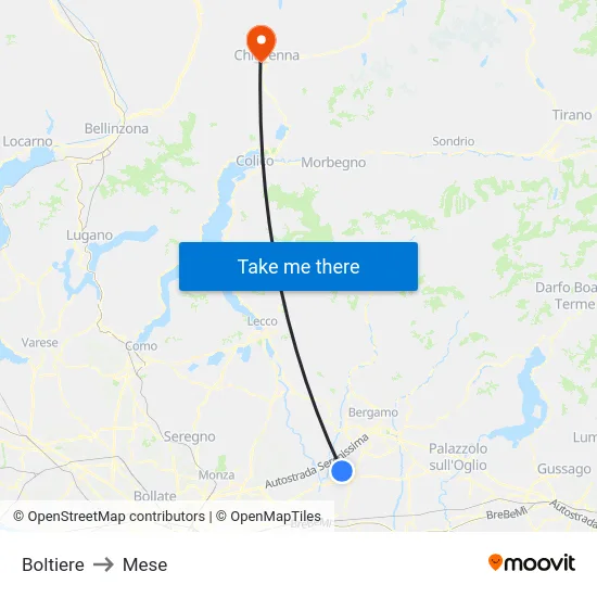 Boltiere to Mese map