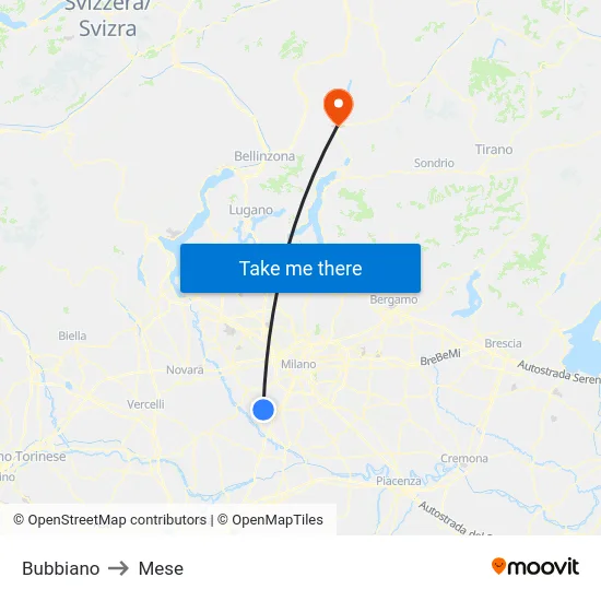 Bubbiano to Mese map