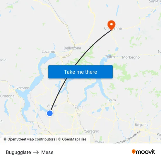 Buguggiate to Mese map