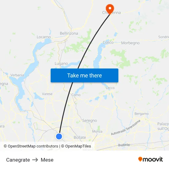 Canegrate to Mese map