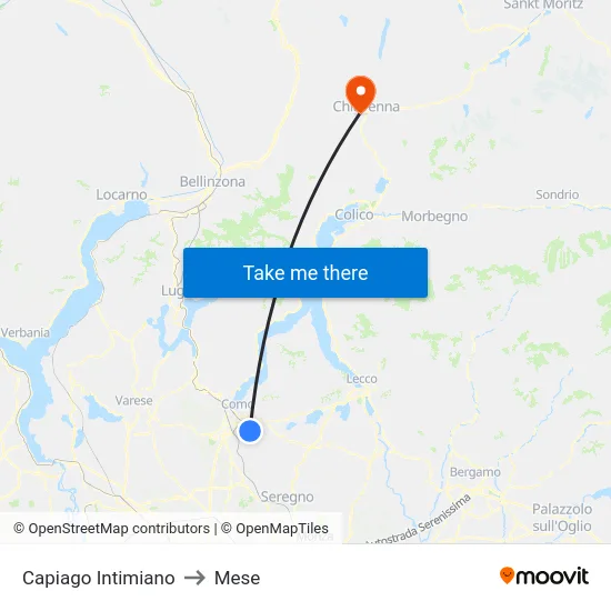 Capiago Intimiano to Mese map