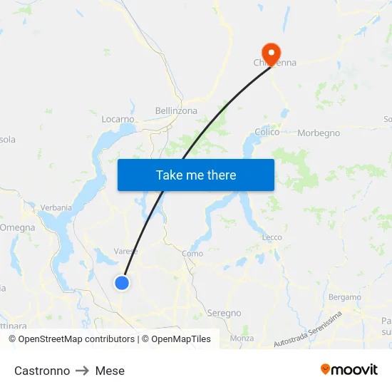 Castronno to Mese map