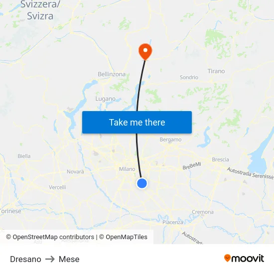 Dresano to Mese map