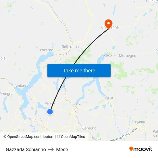 Gazzada Schianno to Mese map