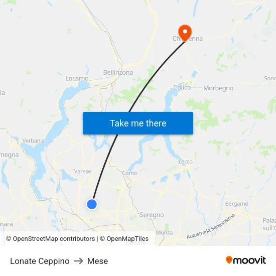 Lonate Ceppino to Mese map