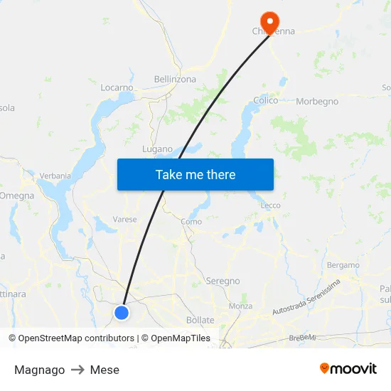 Magnago to Mese map