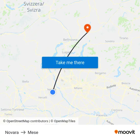 Novara to Mese map