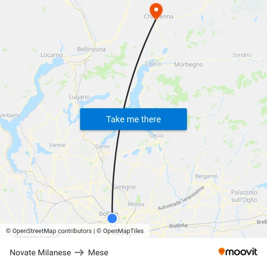 Novate Milanese to Mese map