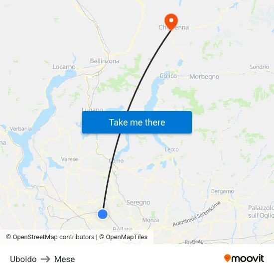 Uboldo to Mese map