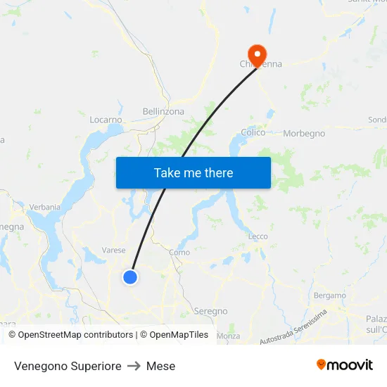 Venegono Superiore to Mese map
