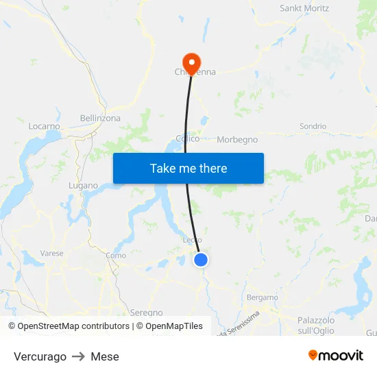 Vercurago to Mese map