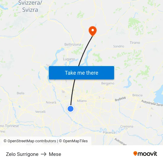 Zelo Surrigone to Mese map