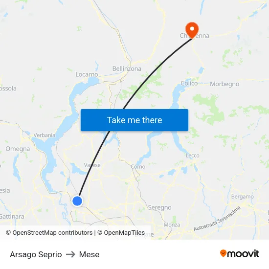 Arsago Seprio to Mese map