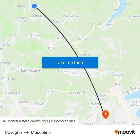 Bovegno to Muscoline map