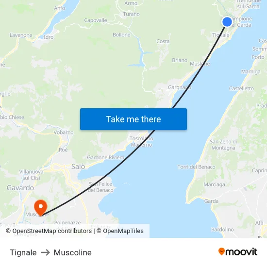 Tignale to Muscoline map