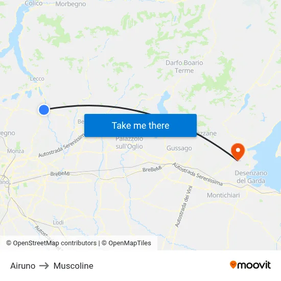 Airuno to Muscoline map