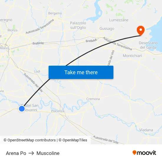 Arena Po to Muscoline map