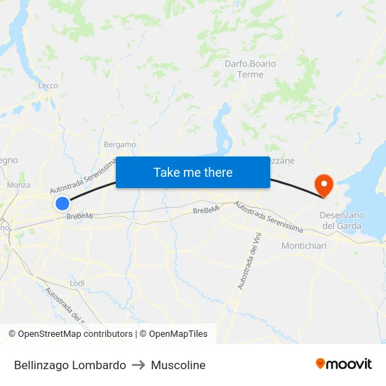 Bellinzago Lombardo to Muscoline map