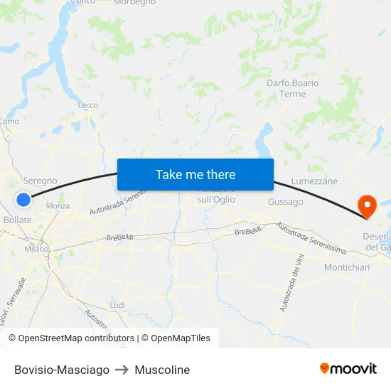 Bovisio-Masciago to Muscoline map