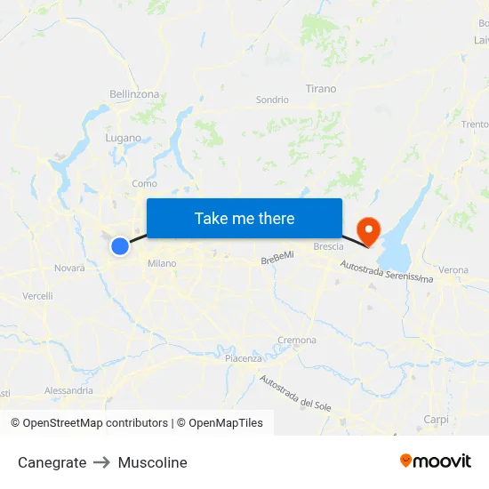 Canegrate to Muscoline map