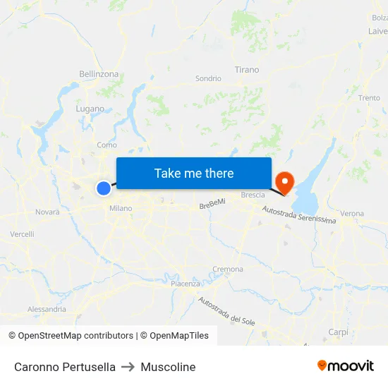 Caronno Pertusella to Muscoline map