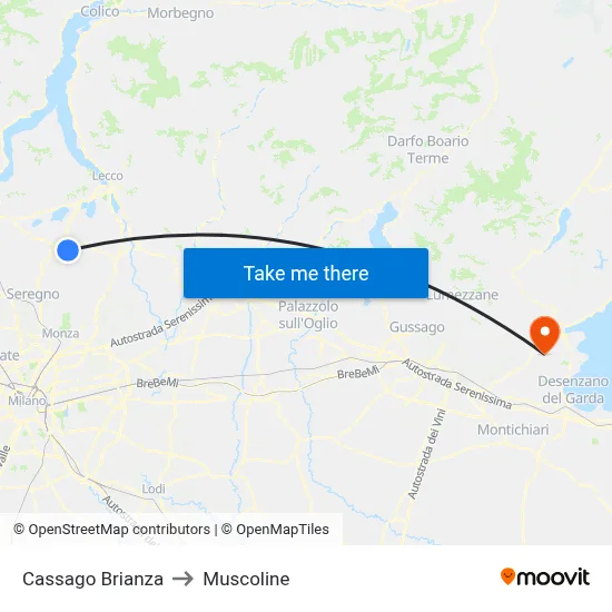 Cassago Brianza to Muscoline map