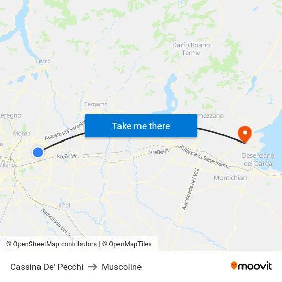 Cassina De' Pecchi to Muscoline map