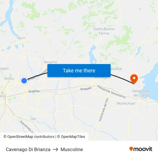 Cavenago Di Brianza to Muscoline map