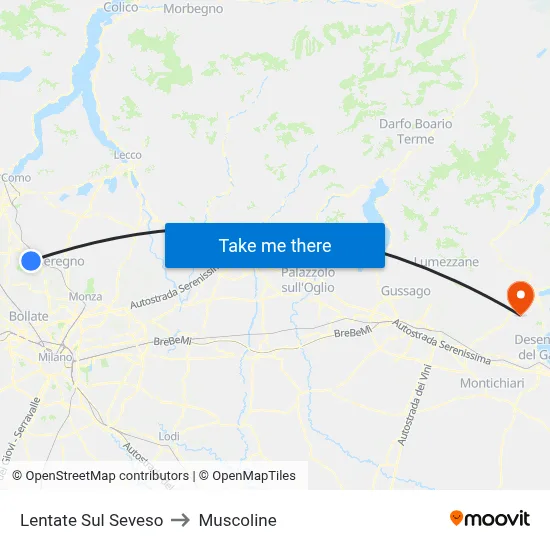 Lentate Sul Seveso to Muscoline map