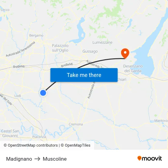 Madignano to Muscoline map