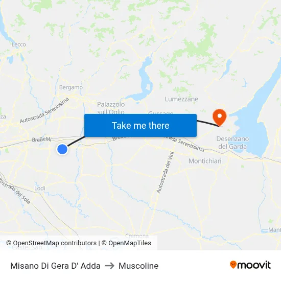 Misano di Gera d'Adda to Muscoline map