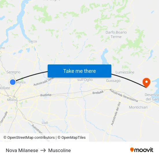 Nova Milanese to Muscoline map