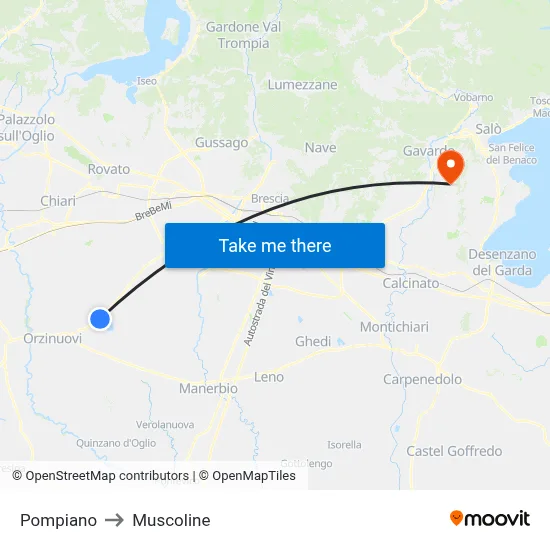 Pompiano to Muscoline map