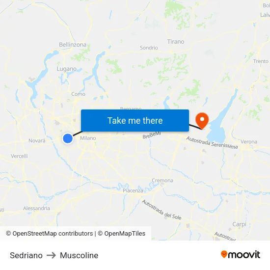 Sedriano to Muscoline map