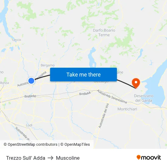 Trezzo Sull' Adda to Muscoline map