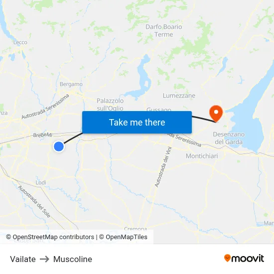 Vailate to Muscoline map