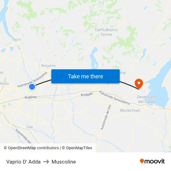 Vaprio D' Adda to Muscoline map