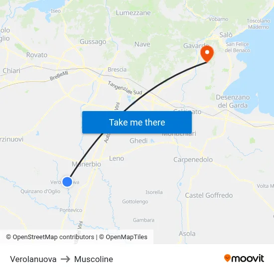 Verolanuova to Muscoline map