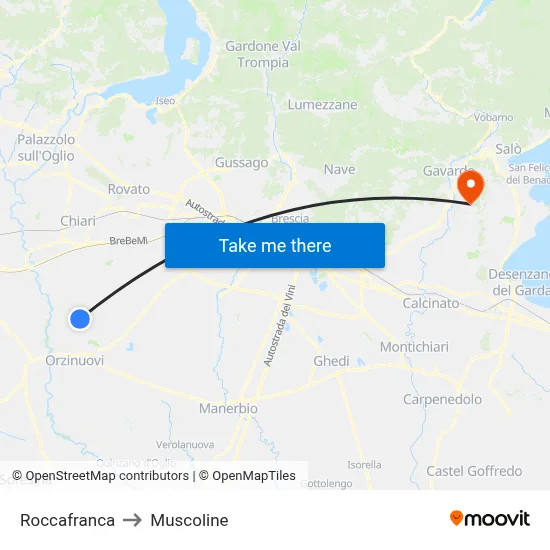 Roccafranca to Muscoline map