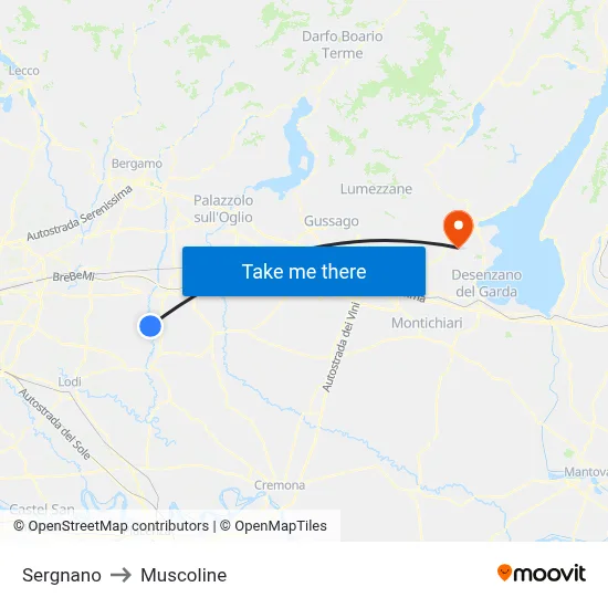 Sergnano to Muscoline map