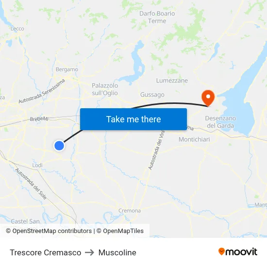 Trescore Cremasco to Muscoline map