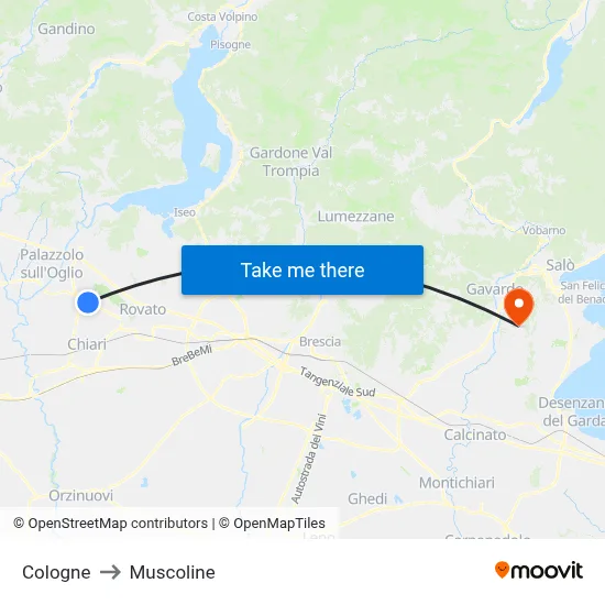 Cologne to Muscoline map