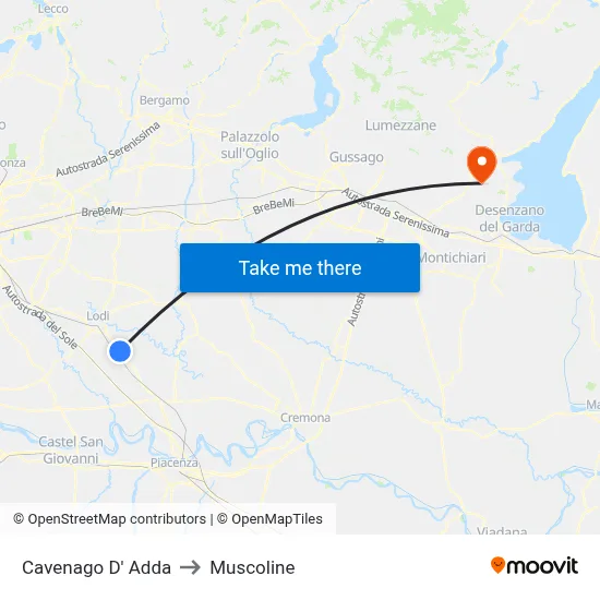 Cavenago D' Adda to Muscoline map