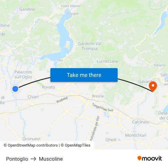 Pontoglio to Muscoline map