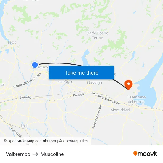 Valbrembo to Muscoline map