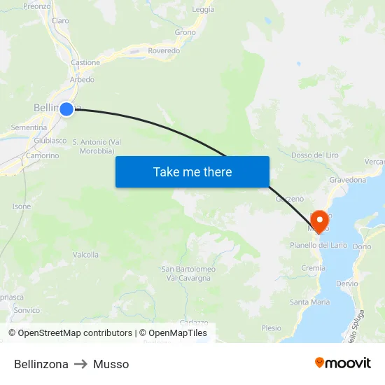 Bellinzona to Musso map