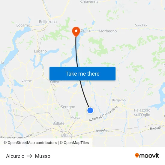 Aicurzio to Musso map