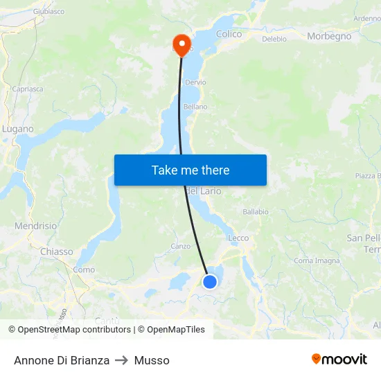 Annone Di Brianza to Musso map